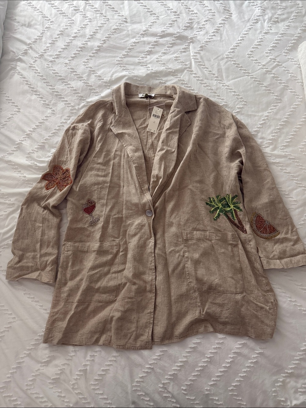 NWT. XS Brickell Embellished Linen Blazer  by Celandine in color “unbleached”